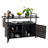 ZNTS Outdoor Wicker Bar Cart, Patio Wine Serving Cart w/Wheels, Rolling Rattan Beverage Bar Counter Table W640140573