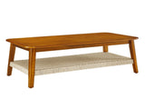 47.25" Mid-Century Coffee Table with Woven Shelf, Boho Rattan Coffee Table with Storage, Farmhouse W1801P195652
