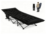 Black Foldable Heavy Duty Camping Cot 330LBS, Portable Outdoor Sleeping Bed with Cushion & Carry 22503143