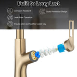 Brushed Gold Kitchen waterfall faucet with down sprayer, single handle kitchen sink faucet with W1217P146514
