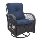 ZNTS 3 Pieces Conversation Set, Outdoor Wicker Rocker Swivel Patio Bistro Set, Rocking Chair with Glass W2749P185909