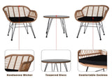 3 pcs Wicker Rattan Patio Conversation Set with Tempered Glass Table Flaxen Yellow 36303696