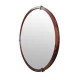 Hausen 31.5" Mid-Century Modern Round Accent Wall Mirror, Brown Walnut Wood & Veneer B2719P246002