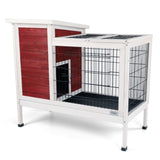 ZNTS Two-Tier Wooden Indoor/Outdoor Rabbit Cage for Small Animals with Runway and Leak-Proof Plastic W142763541