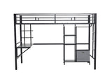 Twin Size Metal Loft Bed with Desk and Storage Shelves, Full-length Guardrails, Loft Bed Frame for 52452716
