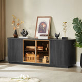 64-Inch Wavy TV Cabinet, Round Sideboard, Wooden Vertical Stripe Storage Cabinet, Aluminum Door W1162P309027
