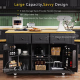 K&K 53inch Large Island with Drop Leaf, Power Outlet, Door Internal Storage Rack, Rolling N707P185531B