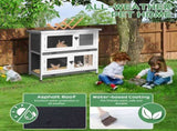 2 Story Solid Wood Rabbit Hutch Bunny Cage with 2 Large Main Rooms, Indoor Outdoor Rabbit House 22351833