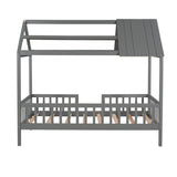 Twin Size Wood House Bed with Fence, Gray WF289640AAE