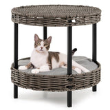 2-Tier Rattan Cat Bed , Gray 59665723