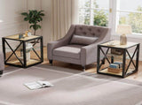 Set of 2 Modern End Table Nightstand for Bedroom & Living Room, Tempered Glass & Natural Wood MDF W241P246917