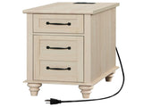 Beige End Tables with Charging Station, Tall Nightstand with Storage Cabinet & Drawer, Wooden 77622720