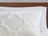 3 Piece Tufted Cotton Chenille Geometric Comforter Set Off-White Full/Queen B03597079