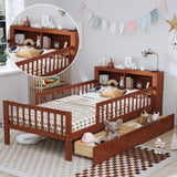 Twin Size Bed with Headboard Storage Rack, Two Under-Bed Drawers, Three-Side Guardrails for Safety N733P272374D