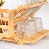 Bamboo Dish Rack, 3-Tier Foldable Wood Dish Drying Rack for Kitchen Counter Space-Saving Organizer 64622063