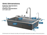 Pull-out Faucet Single Bowl Sink Kitchen Vegetable Sink 304 33"x22" Whale Waterfall Sink Stainless 10346194