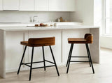 Set of 2 Walnut Wooden Counter Stool with Footrest & Adjustable Anti-Slip Feet, Industrial Modern 54552474