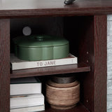 TV Media Stand with with Faux Stacked Stone Surround, Modern Entertainment Console with Open Storage W1758P187684