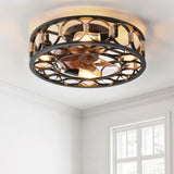 Caged Ceiling Fan with Lights Remote Control, Low Profile Flush Mount Farmhouse Modern Ceiling fans, W1340103796