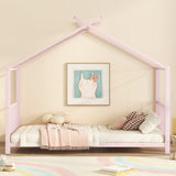 Twin Size Metal House Platform Bed, Pink MF322835AAH
