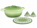 5QT Round Enameled Cast Iron Pot with Stainless Steel Handle Green Gradient 09898673