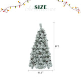 ZNTS 6FT Pre-Lit Spruce Snow Flocked Christmas Tree with Pine Cones, Artificial Xmas Tree with 403 Branch N704P198470A