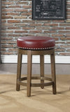 Round Swivel Counter Height Stools Set of 2, Red Faux Leather 360-degree Swivel Seat Nailhead Trim B011P201575