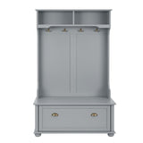Classic Cosatal Style Hall Tree Entryway Bench with Open Shelves and Shoe Cabinets, SOLID WOOD Feet, W1758126923