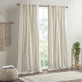 1PC 50x108" Cotton Printed Curtain Panel with Chenille Stripe and Lining B035P341186