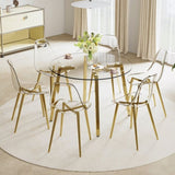 ZNTS Modern minimalist style circular transparent tempered glass table, tempered glass tabletop, golden W1151138118