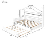 Wooden Full Size House Bed with Twin Size Trundle,Kids Bed with Shelf, White WF301683AAK