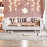 Full Size Wood Platform Bed for Kids, Wood Low Profile Full Bed with Rails for Girls and Boys, W2593P233767