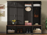 ON-TREND Farmhouse Hall Tree with 4 Hidden Hanging Hooks, Versatile Walnut N721P286082B