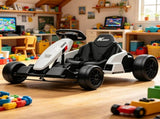 White 24V Electric Go-Kart Dual 150W Motors Adjustable Seat 11.2MPH High Speed Slow Start 5-Point 42176060