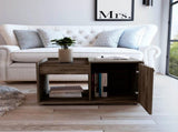 Coffee Table, One Open Shelf, Single Door Cabinet, Dark Walnut B097132883