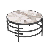 ZNTS 32.48'' Round Coffee Table With Sintered Stone Top&Sturdy Metal Frame, Modern Coffee Table for W1071P144307