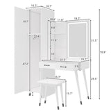 Makeup Vanity Table Slim Armoire Wardrobe Set, Dressing Table with LED Mirror Power Outlets 97156589