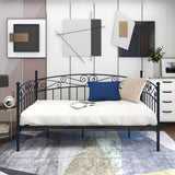 Metal Daybed Frame Multifunctional Mattress Foundation/Bed Sofa with Headboard, Twin, Black W840100846