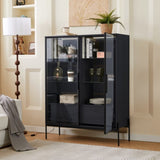 51.2'' Tall Lighted Display Cabinet with Tempered Glass Door, Metal Legs, LED Curio Cabinet, Modern N845P261794B