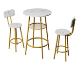 3 Pcs Dining Table and Chairs Set with 2 Stools Dining Table Set Faux Marble Tabletop for Home or W578P303847