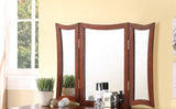 Unique Modern Bedroom Vanity Set w Stool Foldable Mirror Drawers Cherry Color MDF Veneer 1pc Vanity B011111842