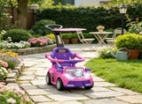 Pink 3 in 1 Kids Push & Sliding Car with Removable Handle, Music, Horn, Canopy & Safety Guardrail 90184527