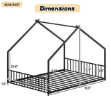 Full size children's bed frame with LED light strips, roof-shaped iron frame bed, Black,78.5" L x W1820P308331