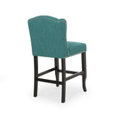 Vienna Contemporary Fabric Tufted Wingback 27 Inch Counter Stools, Set of 2, Teal and Dark Brown 64855.00T