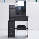 Small Size Left Bedside Cabinet Vanity Table Cushioned Stool, Extra Large Sliding Mirror, Multi W936P226030