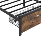 Queen Size Metal Platform Bed Frame with Wooden Headboard and with Footboard USB,Charging Station,2 W2297P236942