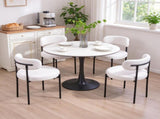 White Set of 4 Modern Upholstered Dining Chairs, Round Kitchen Chairs with Curved Backrest & Thick 12815318