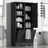 ZNTS Bathroom Storage Cabinet with Doors and Drawers, Tilt-Out Laundry Hamper, Multiple Storage Space, N725P208543B