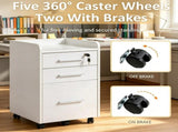 White 3 Drawer Mobile File Cabinet for Office Document Organization, Lockable, Edged Top, Rolling 49986537