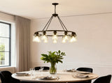 Black Wagon Wheel Chandelier 34.25Inch Modern Farmhouse Glass Pendant Light 12-Light Ceiling Hanging W5008P468521